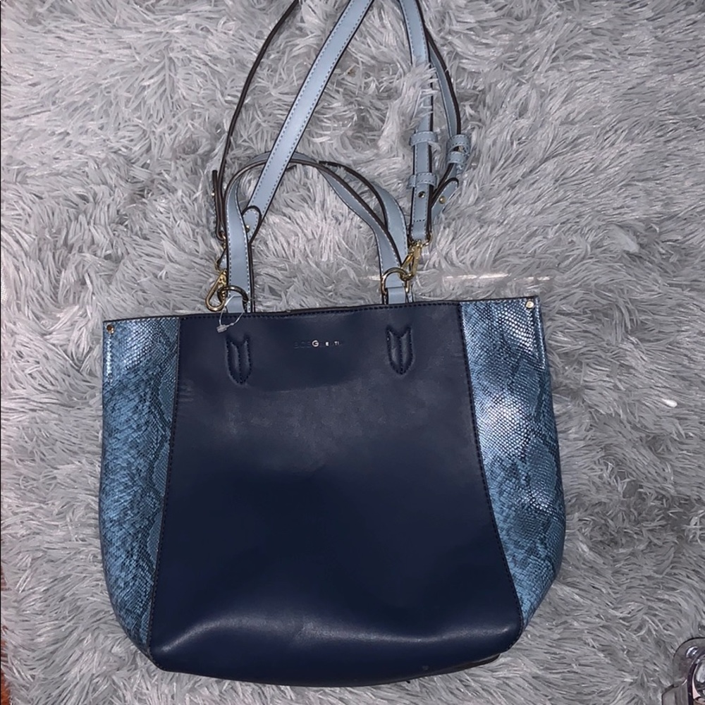 BCBG blue purse with snakeskin print